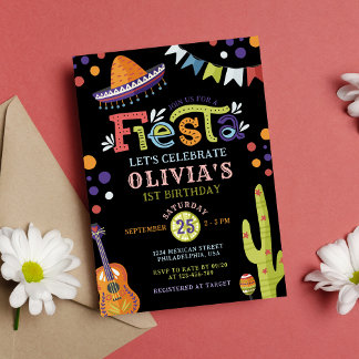 Farbenfrohe mexikanische Fiesta Erster Geburtstag  Einladung