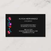 Farbenfrohe mexikanische Fiesta Floral Black Busin Visitenkarte (Rückseite)