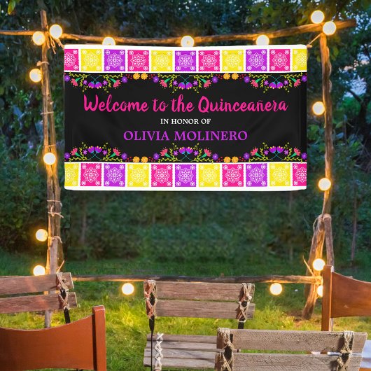 Farbenfrohe mexikanische Fiesta Floral Quinceanera Banner