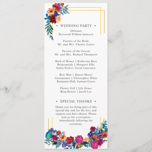 Farbenfrohe mexikanische Fiesta Floral Wedding Pro Programm (Rückseite)
