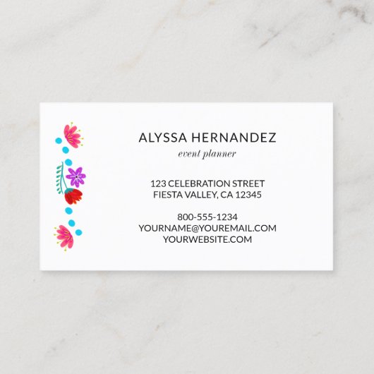Farbenfrohe mexikanische Fiesta Floral White Busin Visitenkarte (Rückseite)