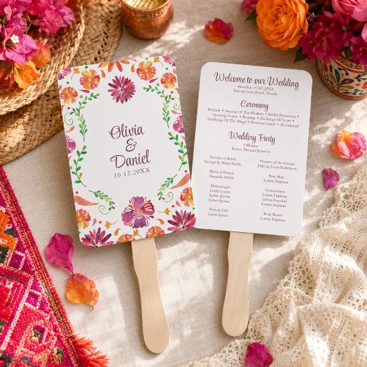 Farbenfrohe mexikanische Fiesta Hochzeit Programm Fächer