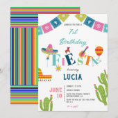 Farbenfrohe mexikanische Fiesta Kaktus 1. Geburtst Einladung (Vorne/Hinten)