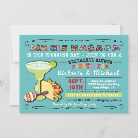 Farbenfrohe mexikanische Fiesta Probe Dinner Einladung (Vorderseite)