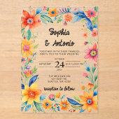 farbenfrohe mexikanische Fiesta Wedding Acryleinladungen (Vorderseite)