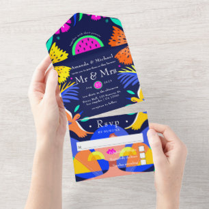 Farbenfrohe mexikanische Fiesta Wedding All In One Einladung