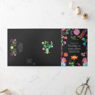 farbenfrohe mexikanische Fiesta Wedding Dreifach Gefaltete Einladung