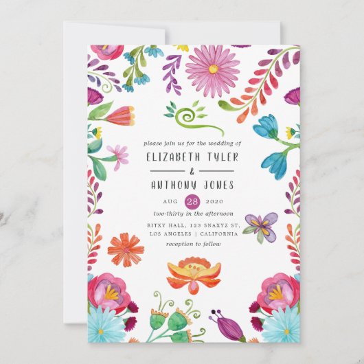 Farbenfrohe mexikanische Fiesta Wedding Einladung (Vorderseite)