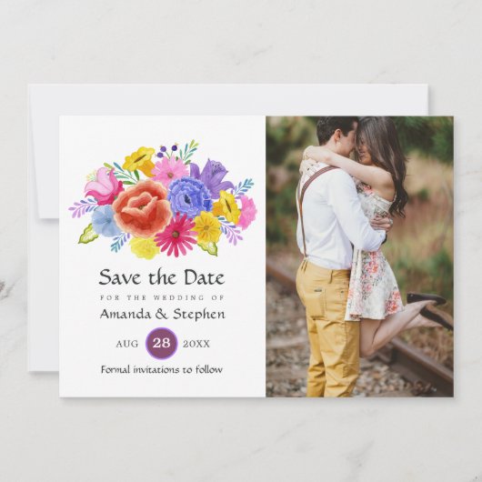 farbenfrohe mexikanische Fiesta Wedding Foto Save The Date (Vorderseite)