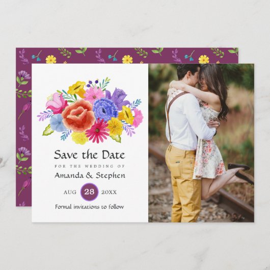 farbenfrohe mexikanische Fiesta Wedding Foto Save The Date (Vorne/Hinten)