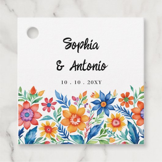 farbenfrohe mexikanische Fiesta Wedding Geschenkanhänger (Vorderseite)