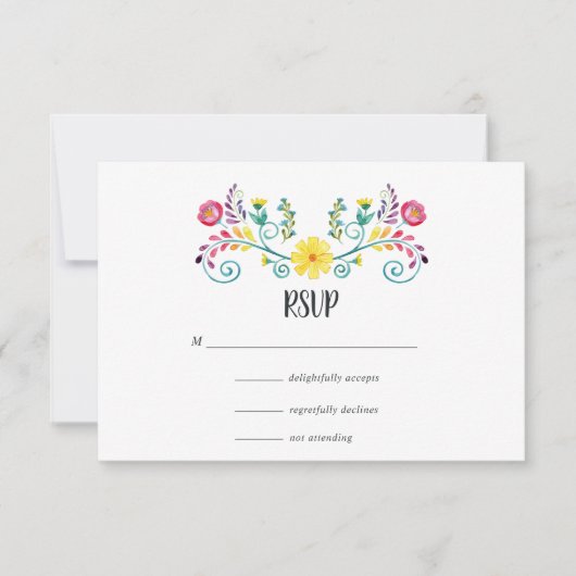 Farbenfrohe mexikanische Fiesta Wedding RSVP Karte (Vorderseite)