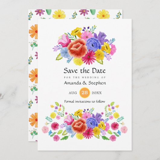 farbenfrohe mexikanische Fiesta Wedding Save The Date (Vorne/Hinten)