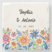 farbenfrohe mexikanische Fiesta Wedding Steinuntersetzer (Vorderseite)