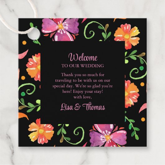 Farbenfrohe mexikanische Fiesta Wedding Willkommen Geschenkanhänger (Vorderseite)