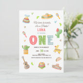 Farbenfrohe mexikanische Fiesta zum ersten Geburts Einladung (Stehend Vorderseite)