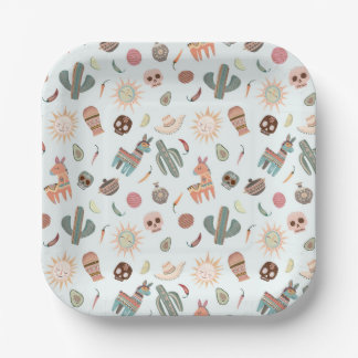 Farbenfrohe mexikanische Kaktuskugeln strahlen neu Pappteller