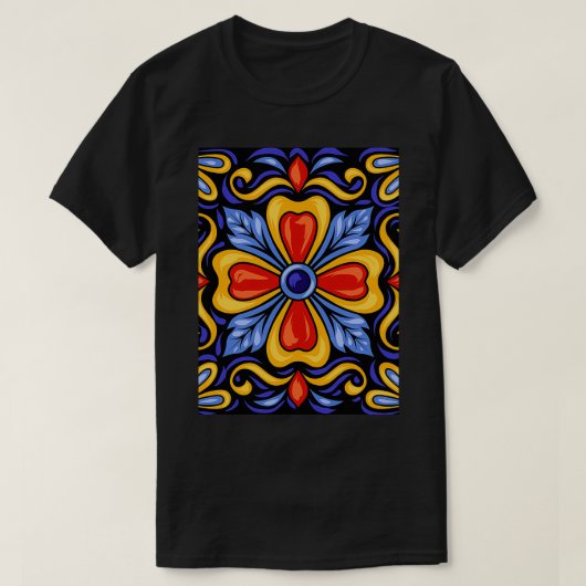 Farbenfrohe mexikanische Keramik Fliesenmuster T-Shirt (Design vorne)