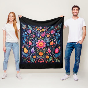 Farbenfrohe mexikanische Muster schwarz Fleecedecke
