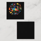 Farbenfrohe mexikanische Otomi Hare & Blume Quadratische Visitenkarte (Vorne/Hinten)
