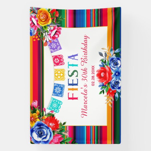 Farbenfrohe mexikanische Serape floral Fiesta Gebu Banner (Vertikal)