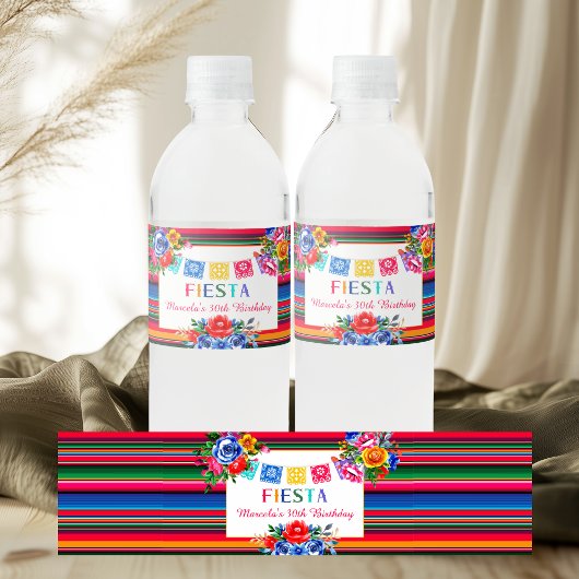 Farbenfrohe mexikanische Serape Floral & Fiesta Wasserflaschenetikett