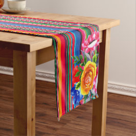 Farbenfrohe mexikanische Serape & Floral Großer Tischläufer