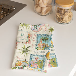 Farbenfrohe mexikanische Travel Print Monogram Geschirrtuch