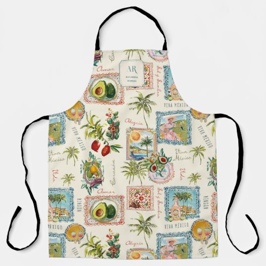 Farbenfrohe mexikanische Travel Print Monogram Schürze (Vorderseite)