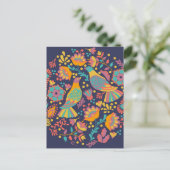 Farbenfrohe mexikanische Volkskunst Vögel und Blum Postkarte (Stehend Vorderseite)