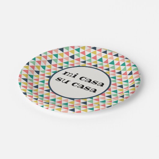 Farbenfrohe Mi Casa Su Casa Party Papierplatte Pappteller (Schrägansicht)