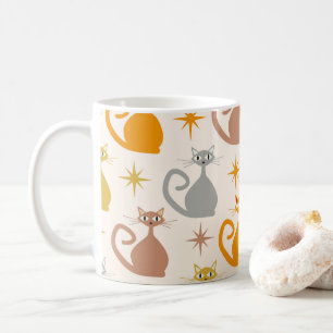 Farbenfrohe Mid Century Atomic Cats mit Sternenexp Kaffeetasse