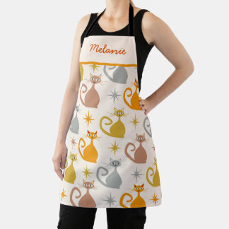 Farbenfrohe Mid Century Atomic Cats mit Sternenexp Schürze