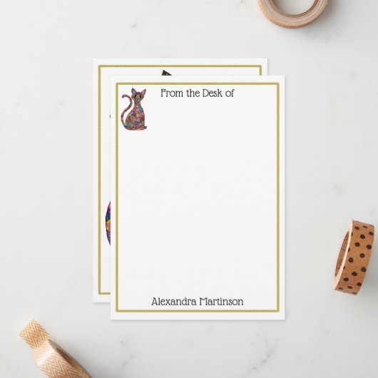 Farbenfrohe Millefiori Kat Monogram Name Stationie Mitteilungskarte (Vorderseite/Rückseite Beispiel)