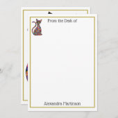 Farbenfrohe Millefiori Kat Monogram Name Stationie Mitteilungskarte (Vorne/Hinten)