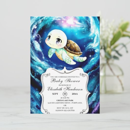 Farbenfrohe Mini-Kinderdusche Einladung (Stehend Vorderseite)