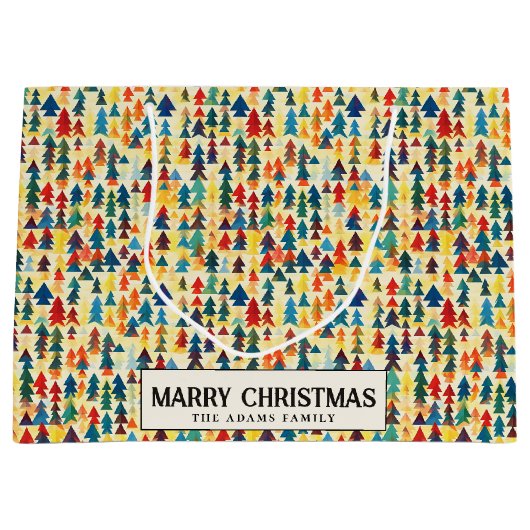 Farbenfrohe Minimal Pine Trees Custom Frohe Weihna Große Geschenktüte (Vorderseite)
