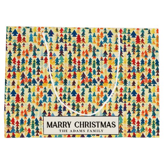 Farbenfrohe Minimal Pine Trees Custom Frohe Weihna Große Geschenktüte (Rückseite)