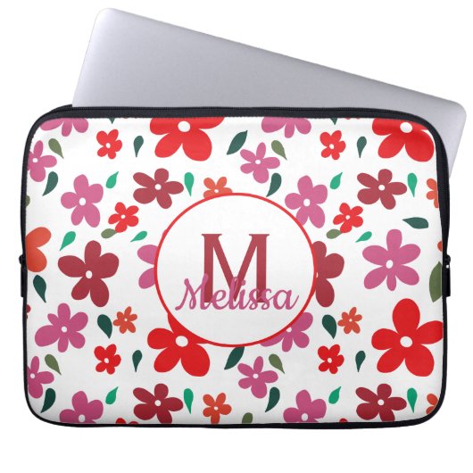 Farbenfrohe minimalistische florale Monogramm Laptopschutzhülle (Vorderseite)