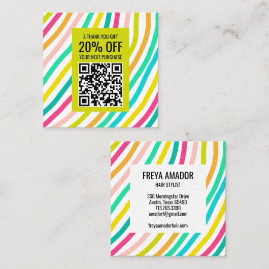 Farbenfrohe Minimalistische Streifen dank QR-Code Rabattkarte (Vorne/Hinten)