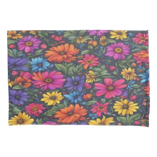 Farbenfrohe Mischung aus Blumen und Pillowcase Kissenbezug (Vorderseite-Links)
