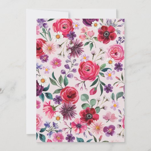 Farbenfrohe Mit Monogramm Hochzeit mit Blumen Einladung (Rückseite)