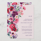 Farbenfrohe Mit Monogramm Hochzeit mit Blumen Einladung (Vorne/Hinten)