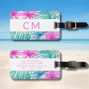 Farbenfrohe, Mit Monogramm tropische Muster rosa Gepäckanhänger