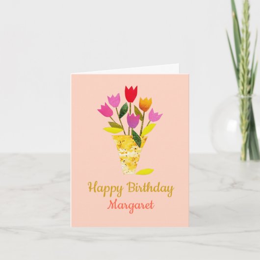 Farbenfrohe Mitte des Jahrhunderts Moderne Tulips Karte (Vorderseite)
