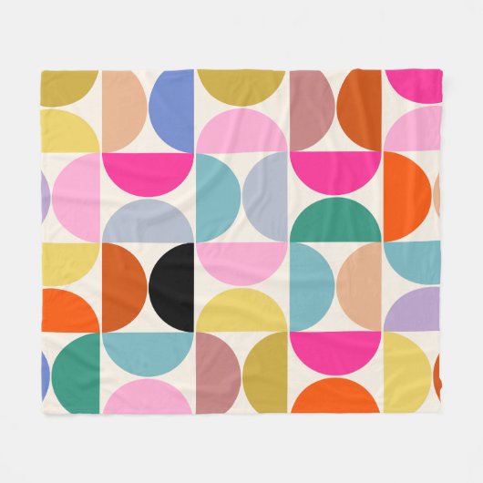 Farbenfrohe Mitte des Jahrhunderts Modernes Abstra Fleecedecke (Vorderseite (Horizontal))