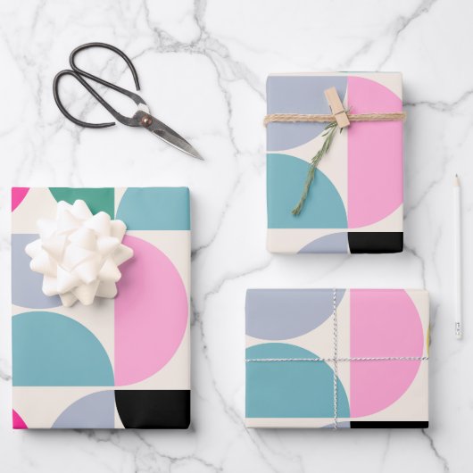 Farbenfrohe Mitte des Jahrhunderts Modernes Abstra Geschenkpapier Set (Vorderseite)