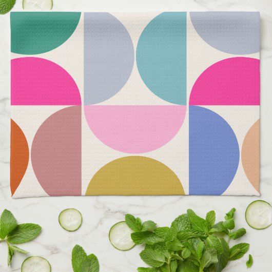 Farbenfrohe Mitte des Jahrhunderts Modernes Abstra Geschirrtuch (Gefaltet)