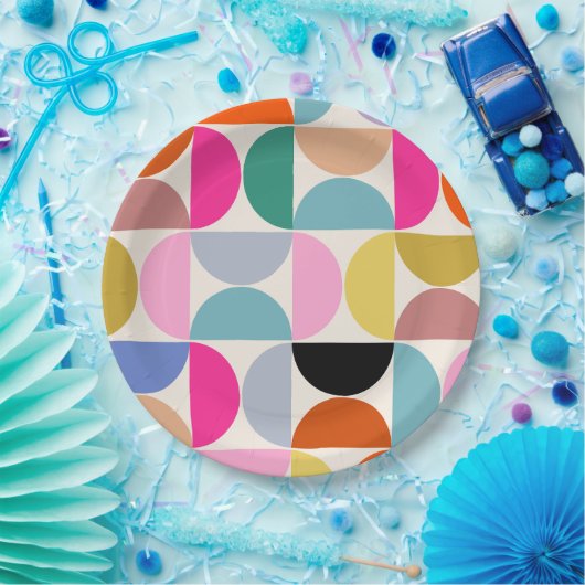 Farbenfrohe Mitte des Jahrhunderts Modernes Abstra Pappteller (Party)