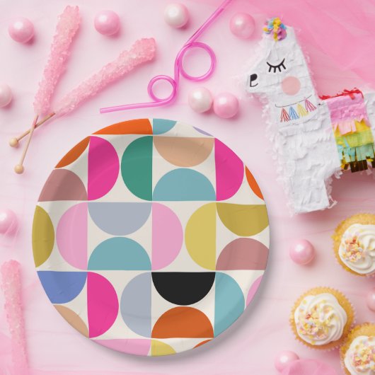 Farbenfrohe Mitte des Jahrhunderts Modernes Abstra Pappteller (Party)